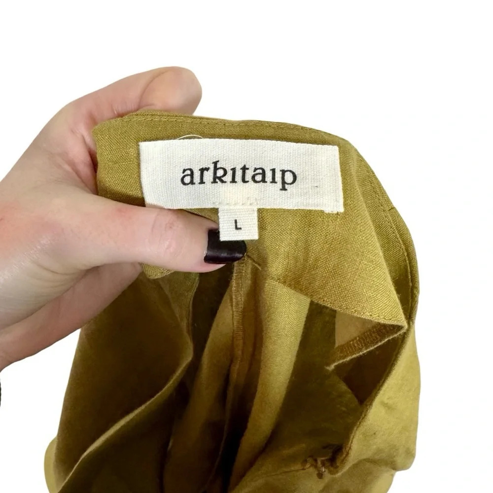 arkitaip Clara Flared Linen Trousers Willow Green High Rise 100% Belgian Linen - Picture 7 of 10